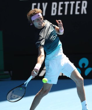 Melbourne, Avustralya - 21 Ocak 2019: Profesyonel tenis oyuncusu Alexander Zverev Almanya'nın onun turda 2019 Avustralya Açık Melbourne Park 16 maçın başında
