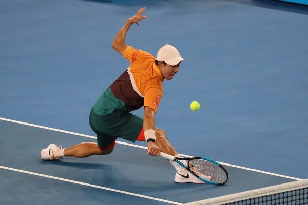 Melbourne Ausztrália Január 2019 Hivatásos Teniszező Kei Nishikori Japán Művelet — Stock Fotó