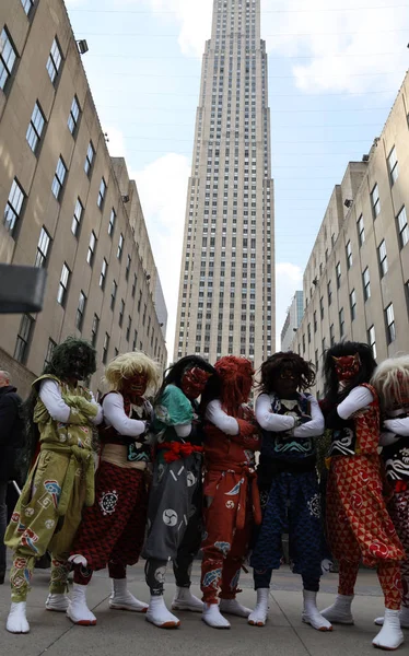 Nueva York Marzo 2019 Turistas Japoneses Identificados Traje Nacional Posando —  Fotos de Stock