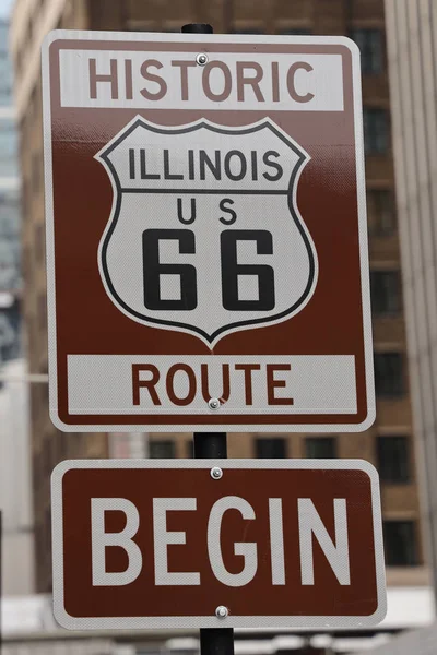 Señal Ruta Comienzo Histórica Ruta Chicago Illinois —  Fotos de Stock