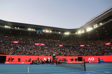 Melbourne, Avustralya - 24 Ocak 2019: Rod Laver arena 2019 sırasında aynı Melbourne Park Avustralyalı Tenis Merkezi Avustralya açık. 1988'den beri Avustralya Açık Ana mekanı oldu