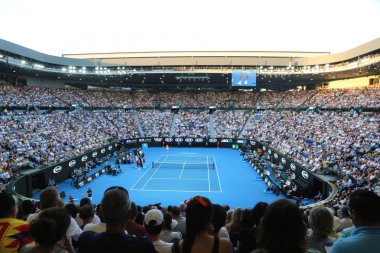 Melbourne, Avustralya - 24 Ocak 2019: Rod Laver arena 2019 sırasında aynı Melbourne Park Avustralyalı Tenis Merkezi Avustralya açık. 1988'den beri Avustralya Açık Ana mekanı oldu