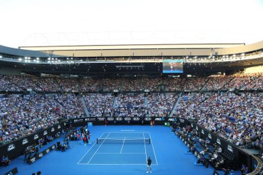 Melbourne, Avustralya - 24 Ocak 2019: Rod Laver arena 2019 sırasında aynı Melbourne Park Avustralyalı Tenis Merkezi Avustralya açık. 1988'den beri Avustralya Açık Ana mekanı oldu