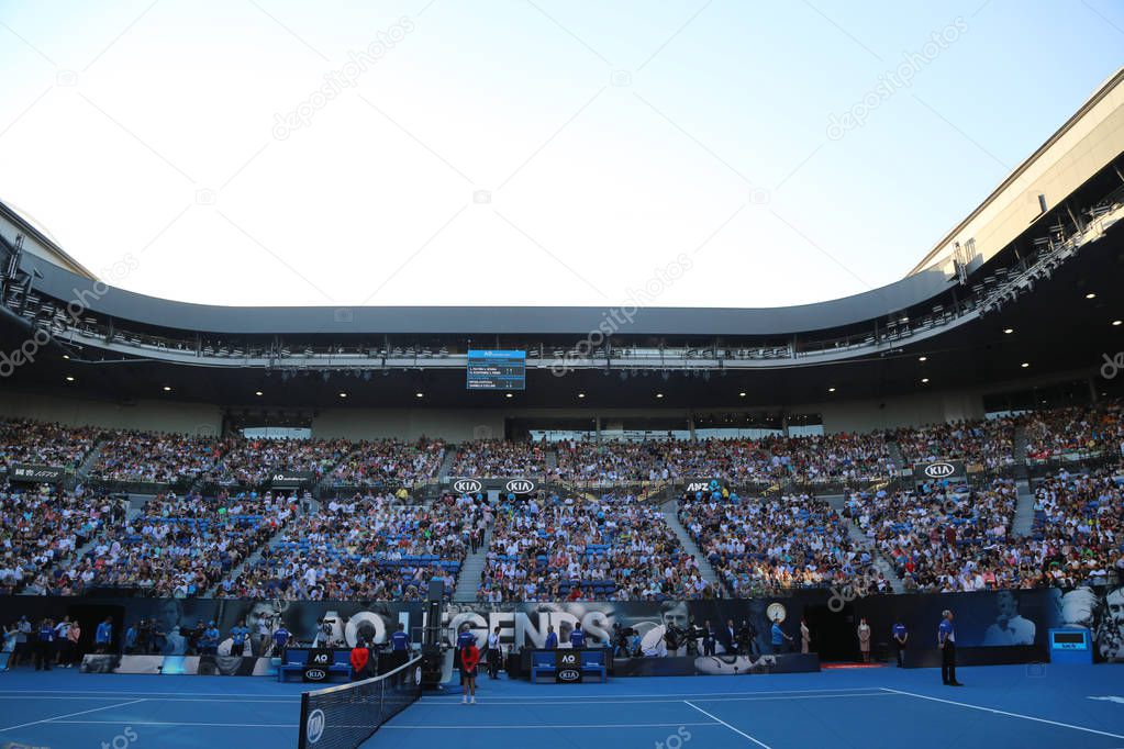 MELBOURNE, AUSTRALIA - JANUARY 24, 2019: Rod Laver arena during 2019 Australian Open match at Australian tennis center in Melbourne Park. It is the main venue for the Australian Open since 1988
