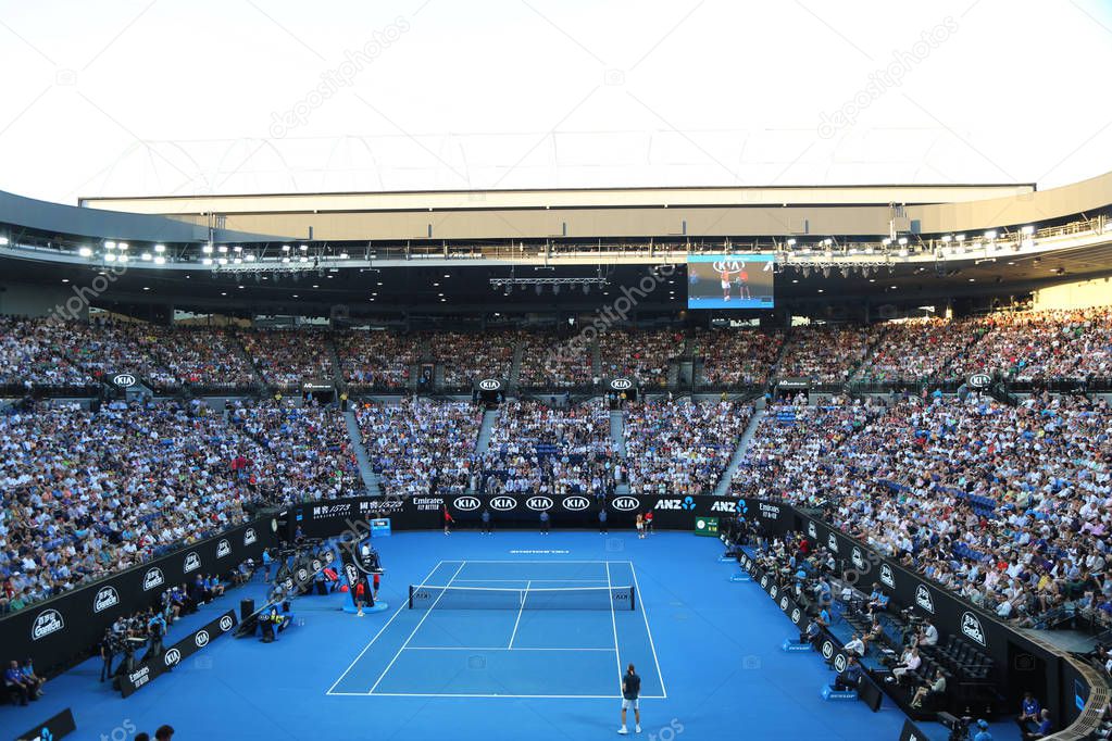 MELBOURNE, AUSTRALIA - JANUARY 24, 2019: Rod Laver arena during 2019 Australian Open match at Australian tennis center in Melbourne Park. It is the main venue for the Australian Open since 1988