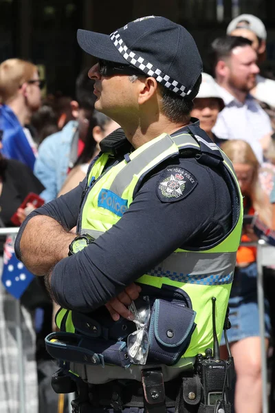 Melbourne Rakousko Června 2019 Policejní Konstábl Victoria Zajišťuje Bezpečnost Průběhu — Stock fotografie