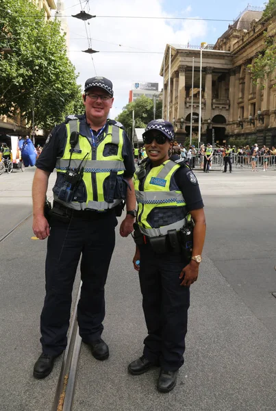 Melbourne Rakousko Června 2019 Policejní Konstábl Victoria Zajišťuje Bezpečnost Průběhu — Stock fotografie