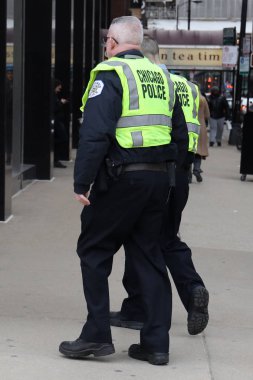 Chicago, Illinois - 12 Mart 2019: Chicago polis departmanı polis memurları şehir Chicago