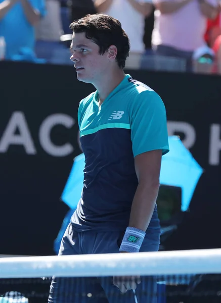 Melbourne Austrália Janeiro 2019 Tenista Profissional Milos Raonic Canadá Celebra — Fotografia de Stock