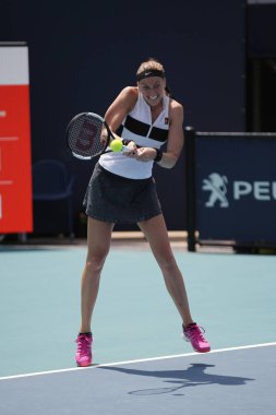 Miami Gardens, Florida - 23 Mart 2019: Grand Slam şampiyonu Petra Kvitova Çek Cumhuriyeti onun turda 2019 açık Miami Miami Gardens, Florida Hard Rock Stadyumu'nda 32 maçın başında