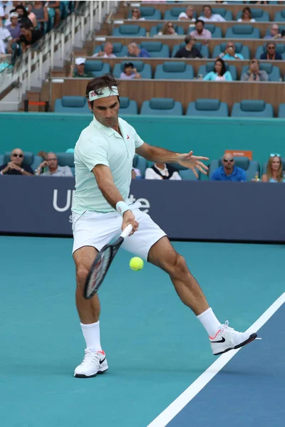 Miami Gardens Florida Março 2019 Campeão Grand Slam Roger Federer — Fotografia de Stock