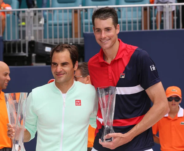 Miami Gardens Florida Mars 2019 Grand Slam Mästare Roger Federer — Stockfoto