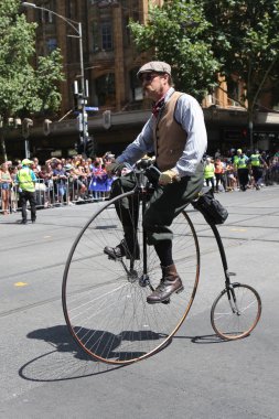 Melbourne, Avustralya-26 Ocak 2019: Victoria üyeleri Vintage Cycle Club Melbourne 2019 Avustralya Day Parade katılmak