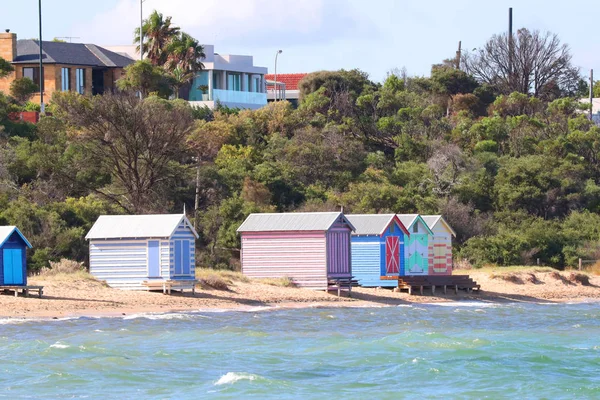 Bunte Badeboxen Brighton Beach Melbourne Australien — Stockfoto