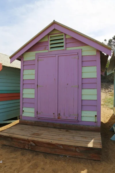 Brighton Plajında Renkli Banyo Kutuları Melbourne Avustralya — Stok fotoğraf