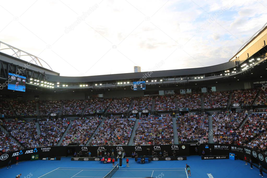 MELBOURNE, AUSTRALIA - JANUARY 26, 2019: Rod Laver arena during 2019 Australian Open match at Australian tennis center in Melbourne Park. It is the main venue for the Australian Open since 1988
