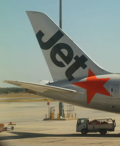 Melbourne Australië Januari 2019 Jetstar Vliegtuigen Staart Melbourne International Airport — Stockfoto