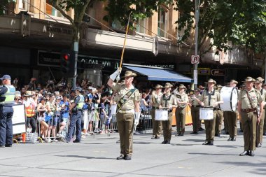 MELBOURNE, AUSTRALYA - 26 Ocak 2019: Avustralya Ordusu askeri bandosu Melbourne 'daki 2019 Avustralya Günü Geçit Töreni' ne katıldı
