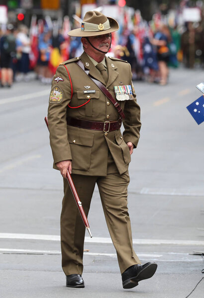 MELBOURNE, AUSTRALIA - JANUARY 26, 2019: Australian army officers participate at 2019 Australia Day Parade in Melbourne