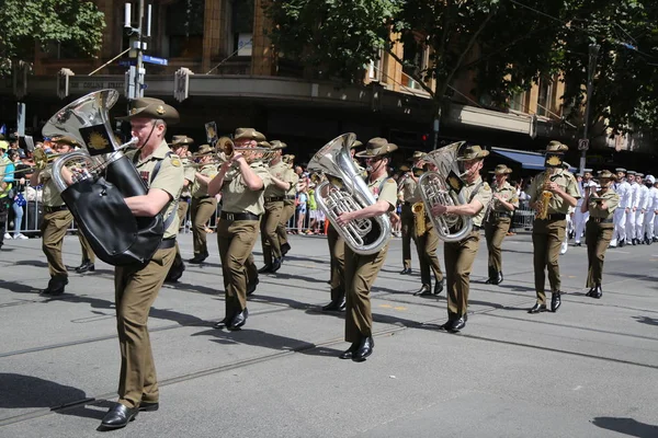 Melbourne Australia Ianuarie 2019 Trupa Militară Australiană Participă Parada Ziua — Fotografie, imagine de stoc