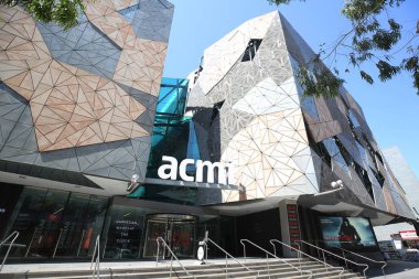 Melbourne, Avustralya - 22 Ocak 2019: Melbourne'deki Federasyon Meydanı'nda Avustralya Hareketli Görüntü Merkezi. Yerel halk ve ziyaretçiler için popüler site, aynı zamanda Fed Meydanı olarak bilinen 2002 yılında açıldı