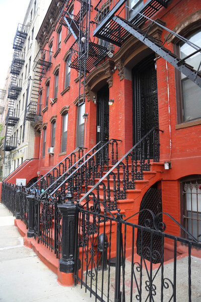 BROOKLYN, NEW YORK - MAY 2, 2019: New York brownstones at Williamsburg neighborhood in Brooklyn, New York