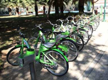 TEL AVIV, ISRAEL - SEPTEMBER 26, 2018: Bike Tel Aviv station near HaTachana, Tel Aviv's Old Railway Station. Tel Avivs Bike Share Program is convenient, cheap and fun 