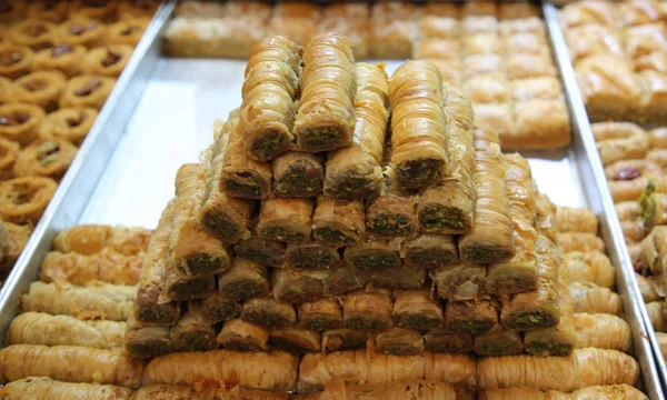 Middle Eastern sweets baked on the market