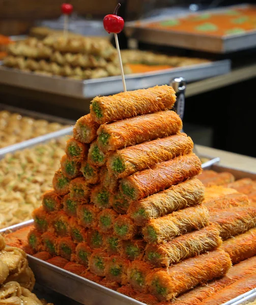 Middle Eastern sweets baked on the market