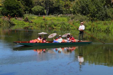 Melbourne, Avustralya - 28 Ocak 2019: Kraliyet Botanik Bahçeleri'ndeki Süs Gölü'nde Rehberli Punting Boat Tour. Kraliyet Botanik Bahçeleri 1846 yılında kurulmuştur.