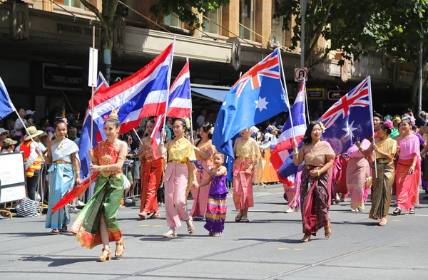 Melbourne Australia Ianuarie 2019 Comunitatea Thailandei Membrilor Victoria Participă Parada — Fotografie, imagine de stoc