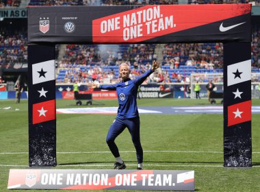 Harrison, Nj - 26 Mayıs 2019: ABD Kadın Milli Futbol Takımı forveti Megan Rapinoe, Harrison, Nj'deki Red Bull Arena'da düzenlenen 2019 Kadınlar Dünya Kupası Kutlamaları sırasında #15. 