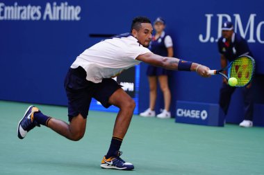 New York-1 Eylül 2018: profesyonel tenis oyuncusu Nick Kyrgios Avustralya 'da eylem sırasında onun 2018 bize açık yuvarlak içinde 32 maç Billie Jean King Ulusal Tenis Merkezi