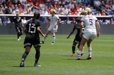 Harrison, Nj - 26 Mayıs 2019: ABD Kadın Milli Futbol Takımı'nın orta saha oyuncusu Lindsey Horan, Harrison, Nj'de düzenlenen 2019 Kadınlar Dünya Kupası'na hazırlık olarak Meksika ile oynanan hazırlık maçında #9