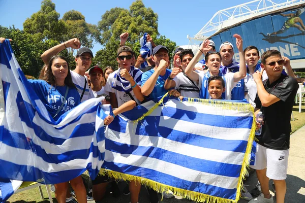 Melbourne Austrálie Ledna 2019 Řecká Tenisová Fanoušková Podporuje Tenisového Hráče — Stock fotografie