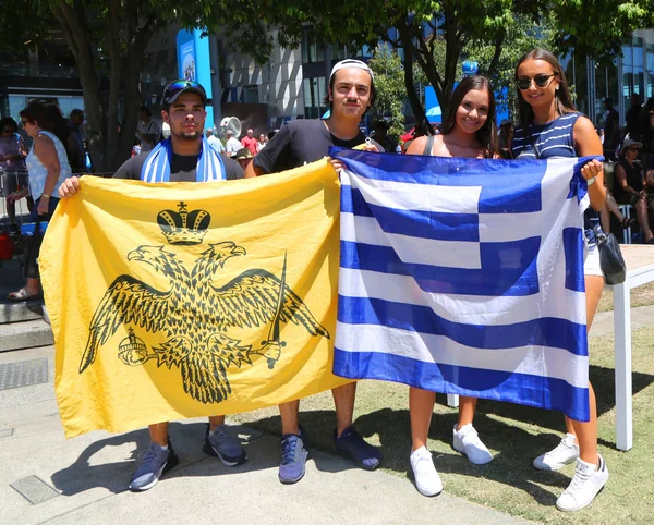 멜버른 2019년 22일 그리스 테니스 팬들이 멜버른 파크에서 2019 준준결승에서 — 스톡 사진