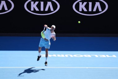 Melbourne, Avustralya - 23 Ocak 2019: Grand Slam şampiyonu ABD'li Mike Bryan, Melbourne Park'ta düzenlenen 2019 Avustralya Açık'ta çeyrek final maçında