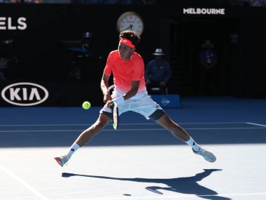 Melbourne, Avustralya - 27 Ocak 2019: 2019 Avustralya Açık finalisti Emilio Nava, Melbourne Park'taki Tek Erkekler karşılaşmasında abd'li 