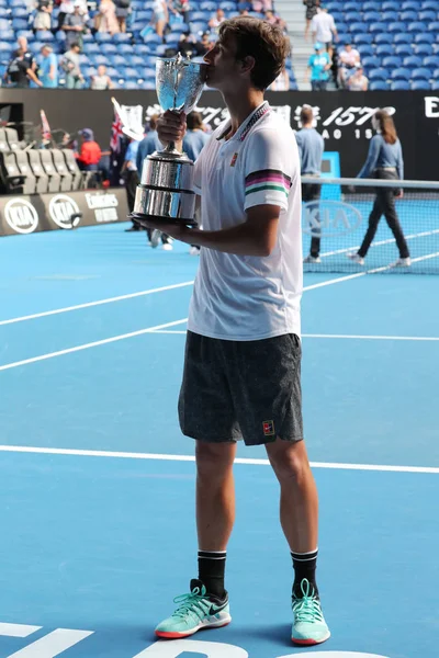 Melbourne Austrálie Června 2019 Italský Šampion Australian Open Lorenzo Musetti — Stock fotografie