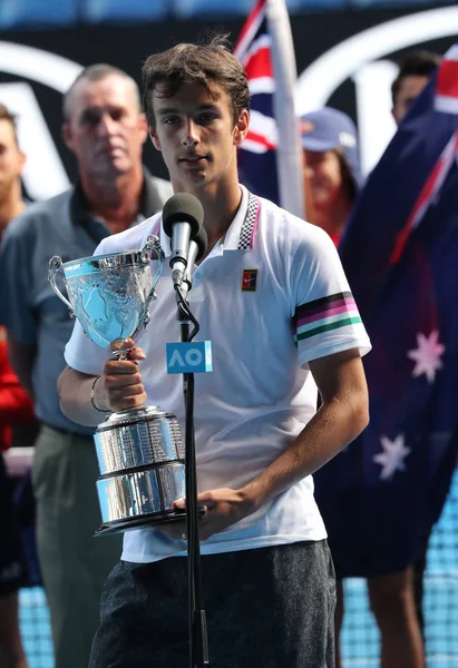 Melbourne Australia Gennaio 2019 Campione Australiano Open 2019 Lorenzo Musetti — Foto Stock