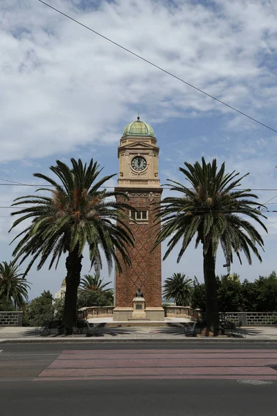 Kilda Austrália Janeiro 2019 Torre Relógio Busto Bronze Comemoram Carlo — Fotografia de Stock