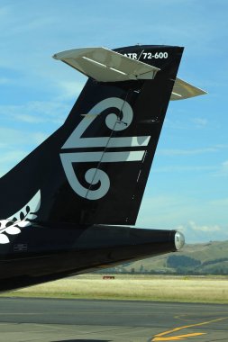 Napier, Yeni Zelanda - 30 Ocak 2019: Hawke's Bay Airport'ta Air New Zealand uçak kuyruk yüzgeci, Napier, Yeni Zelanda