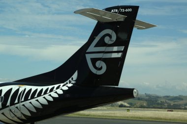 Napier, Yeni Zelanda - 30 Ocak 2019: Hawke's Bay Airport'ta Air New Zealand uçak kuyruk yüzgeci, Napier, Yeni Zelanda