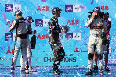 New York - 14 Temmuz 2019: Ds Techeetah Takımı'ndan Jean-Eric Vergne (Fra), Brooklyn'deki 2019 New York City E-Prix'sinde iki kez fia Formula e dünya şampiyonluğu nasibini aldı.