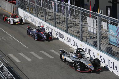 New York - 14 Temmuz 2019: Brooklyn'deki Red Hook'ta 2019 New York E-Prix turu 13'te elektrikli yarış arabaları