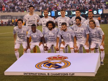 Doğu RUTHERFORD, NJ - 26 Temmuz 2019: MetLife Stadyumu 'nda oynanan 2019 Uluslararası Şampiyonlar Kupası karşılaşmasında Real Madrid ile karşılaştı. Real Madrid 3-7 yenildi