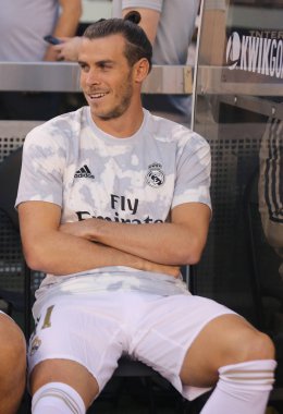 East Rutherford, Nj - 26 Temmuz 2019: Real Madrid'den Gareth Bale, Metlife stadyumunda düzenlenen 2019 Uluslararası Şampiyonlar Kupası'nda Atletico de Madrid ile oynanacak maçtan önce #11. Real Madrid 3-7 kaybetti
