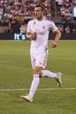 East Rutherford, Nj - 26 Temmuz 2019: Real Madrid'den Gareth Bale, Metlife stadyumunda düzenlenen 2019 Uluslararası Şampiyonlar Kupası'nda Atletico de Madrid ile oynanan maçta #11. Real Madrid 3-7 kaybetti