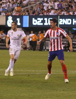 East Rutherford, Nj - 26 Temmuz 2019: Real Madrid'den Gareth Bale, Metlife stadyumunda düzenlenen 2019 Uluslararası Şampiyonlar Kupası'nda Atletico de Madrid ile oynanan maçta #11. Real Madrid 3-7 kaybetti