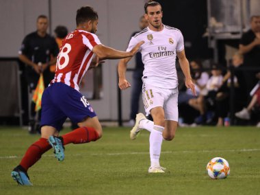 East Rutherford, Nj - 26 Temmuz 2019: Real Madrid'den Gareth Bale, Metlife stadyumunda düzenlenen 2019 Uluslararası Şampiyonlar Kupası'nda Atletico de Madrid ile oynanan maçta #11. Real Madrid 3-7 kaybetti